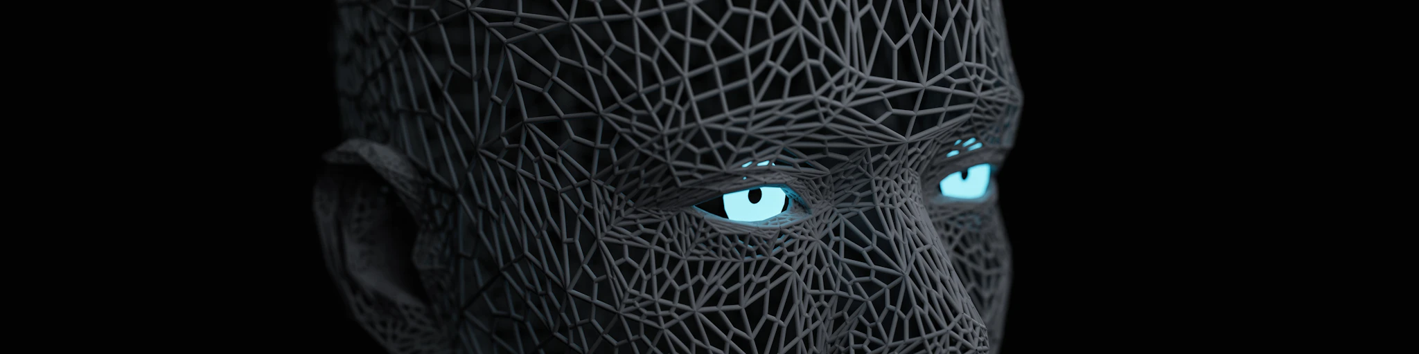 a man with blue eyes and a black background
