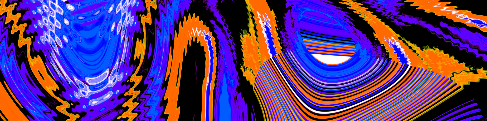 Abstract swirling pattern of blue, purple, and orange