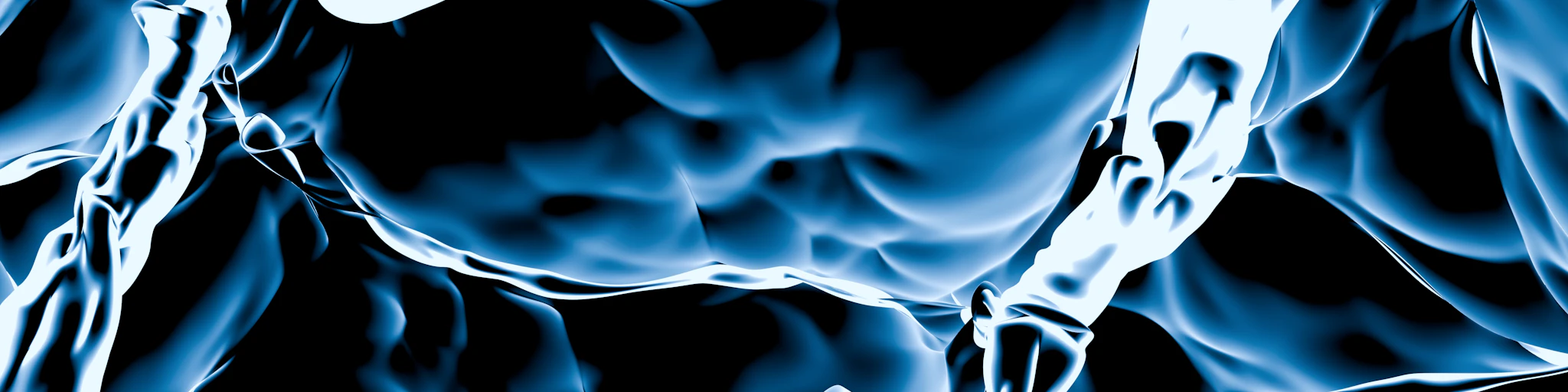 Abstract blue and white swirling patterns on black background
